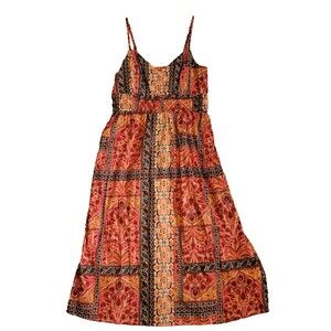 Old Navy Midi Dress Women Medium Pink Paisley Babydoll Boho Patchwork Cottage